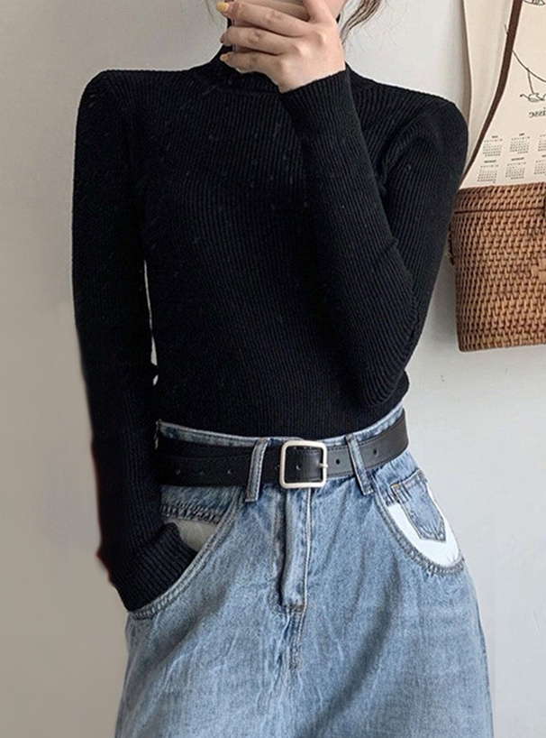ボトルネックリブニットトップス