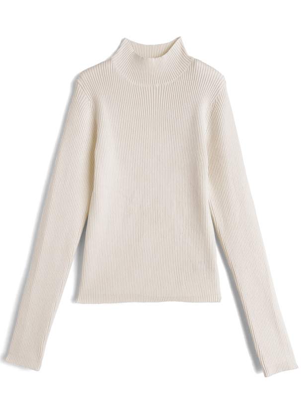 ボトルネックリブニットトップス