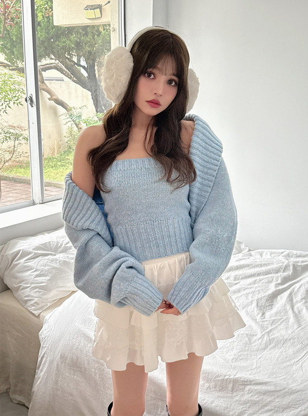 ILLIT アイリット BEB ボレロ×ベアトップニットアンサンブル