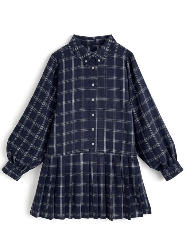 チェック柄プリーツシャツワンピース