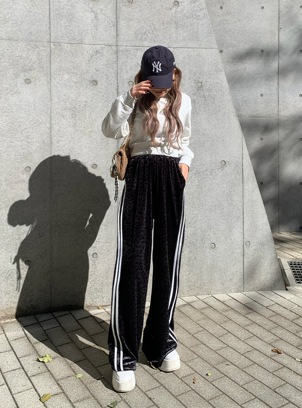 レオパード柄サイドラインベロアパンツ[mh116] | レディース