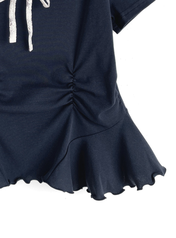 レースレイヤード風メロウフリル切替トップス