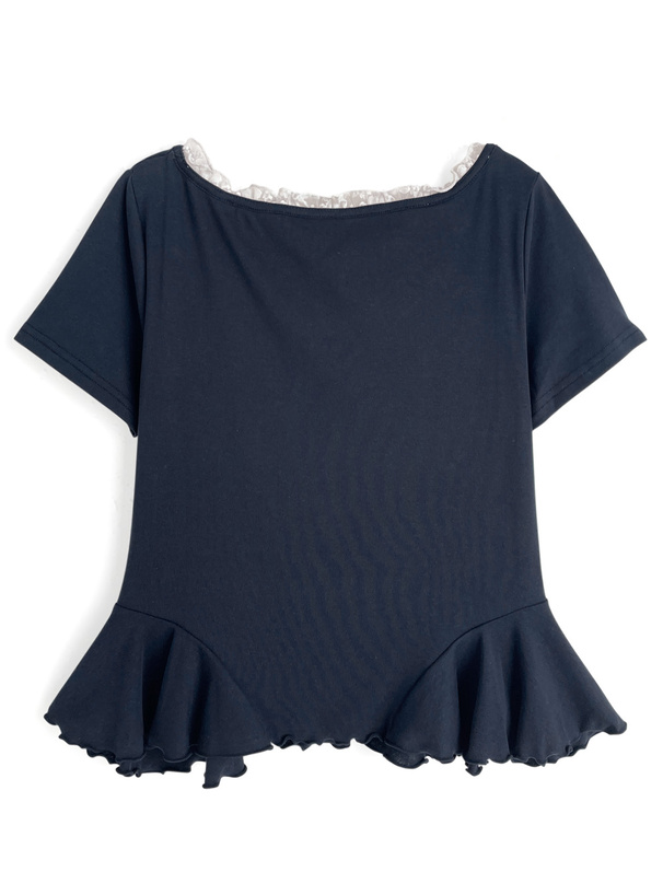 レースレイヤード風メロウフリル切替トップス