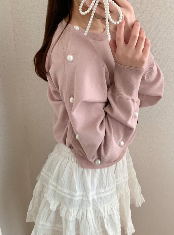 2Wayパールボタンショート丈ニットトップス