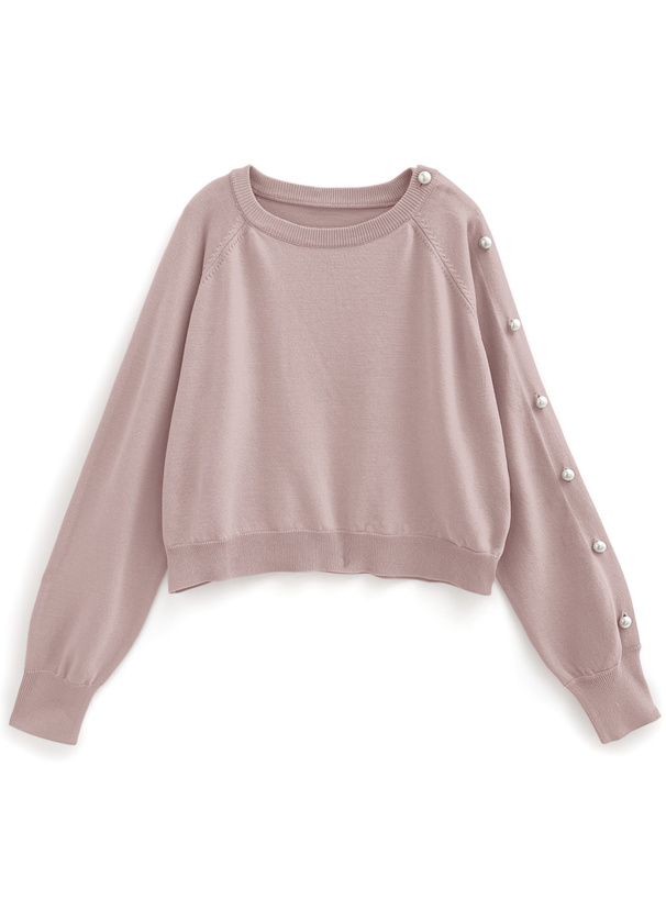 2Wayパールボタンショート丈ニットトップス