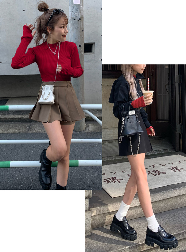 サムホール付きショート丈ニットトップス