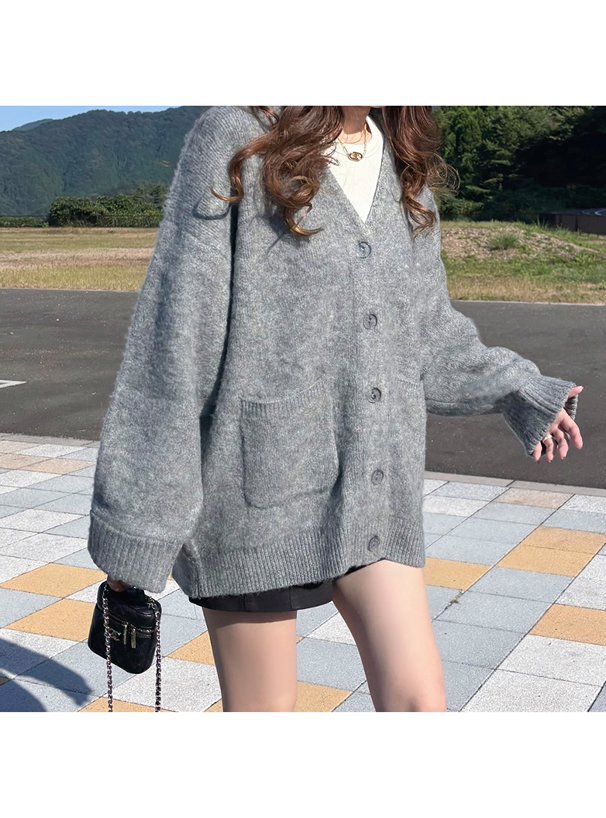 Vネックオーバーニットカーディガン
