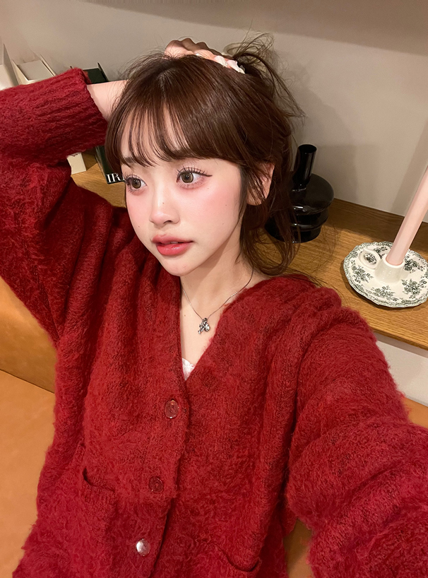 Vネックオーバーニットカーディガン