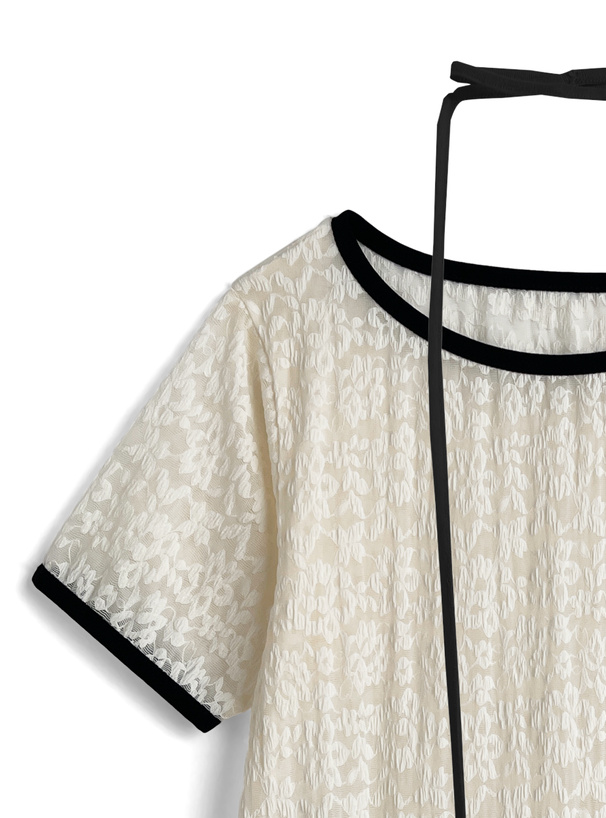 チョーカー付きレース配色トップス