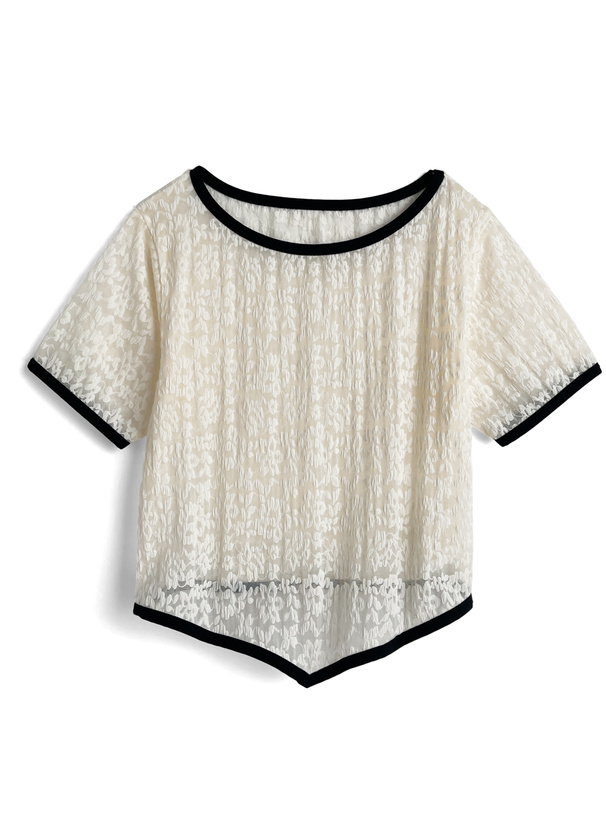 チョーカー付きレース配色トップス