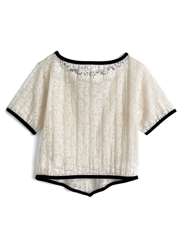 チョーカー付きレース配色トップス