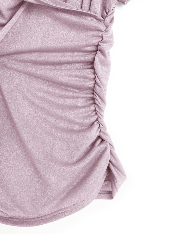 リボンショルダーラメカシュクールトップス