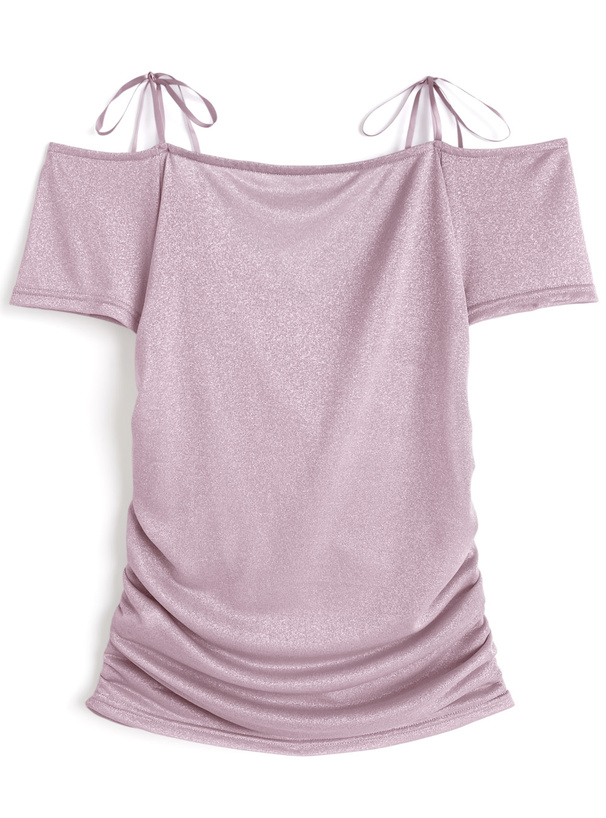 リボンショルダーラメカシュクールトップス