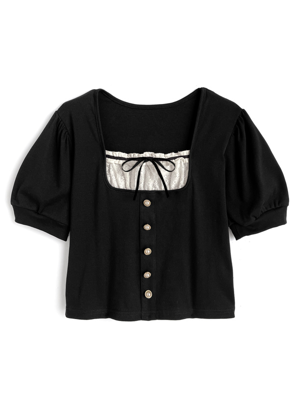 レイヤード風パールボタン半袖トップス[mh98] | レディース