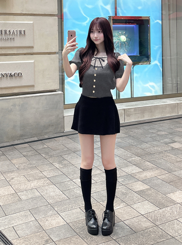 レイヤード風パールボタン半袖トップス[mh98] | レディース