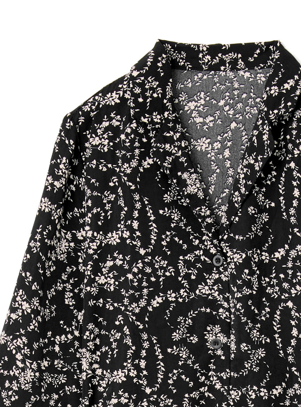 ベルト付き花柄シャツワンピース