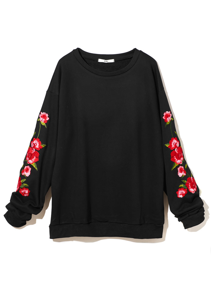 ロングスリーブ刺繍スウェットトップス