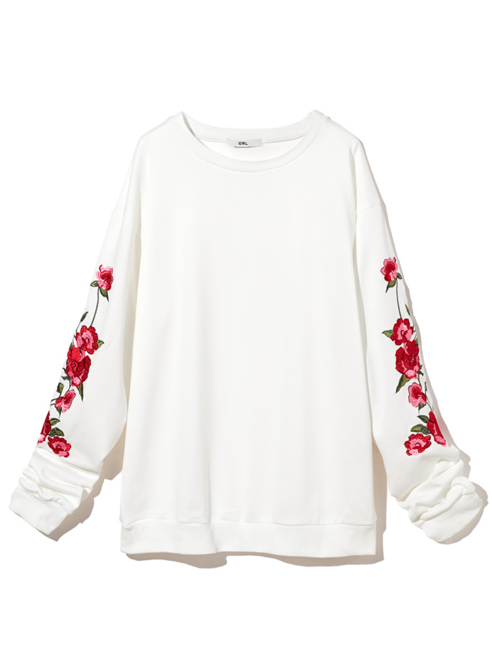 ロングスリーブ刺繍スウェットトップス
