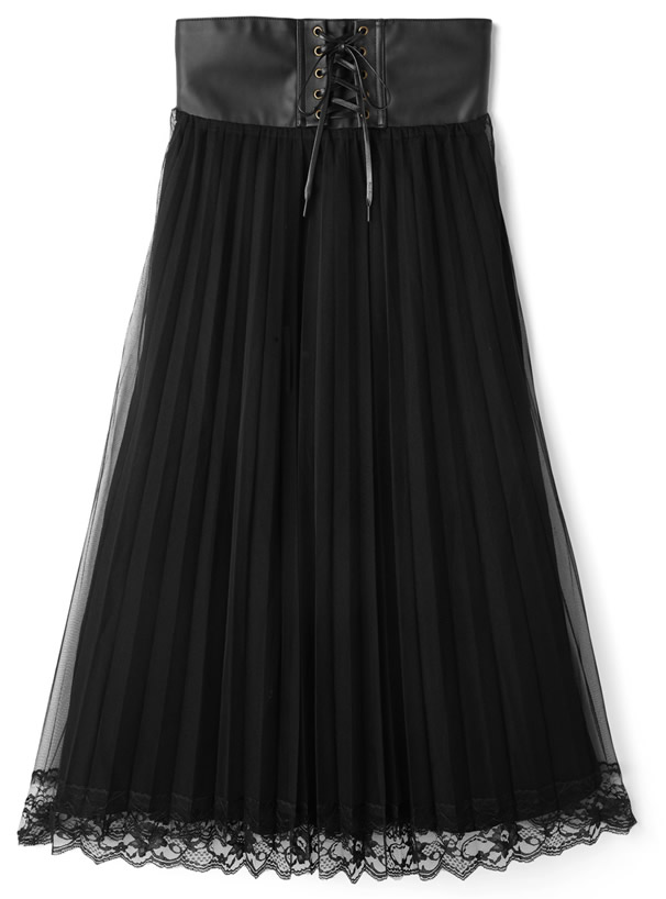 コルセットチュールレースプリーツスカート
