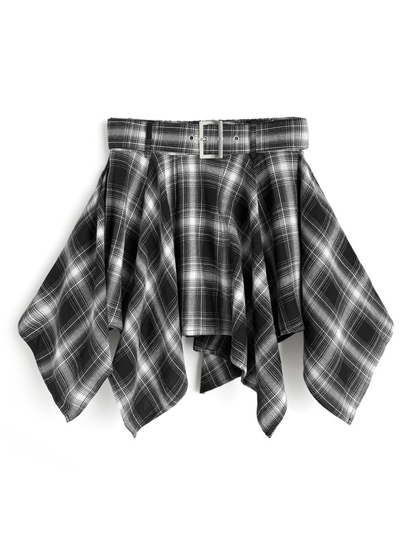 インパン裏地・ベルト付きチェック柄イレヘムミニスカート[nh189]