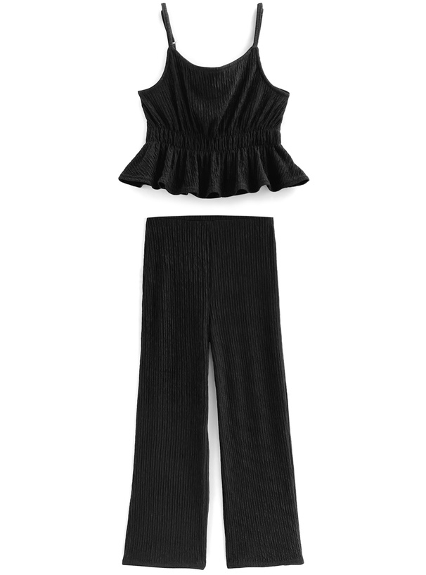 ペプラムキャミトップス×ワイドパンツセットアップ