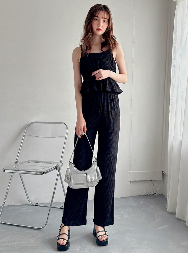極美品　STUMBLY セットアップ　バックペプラムジレワイドフレアパンツ 極美品 STUMBLY セットアップ バックペプラムジレワイドフレア