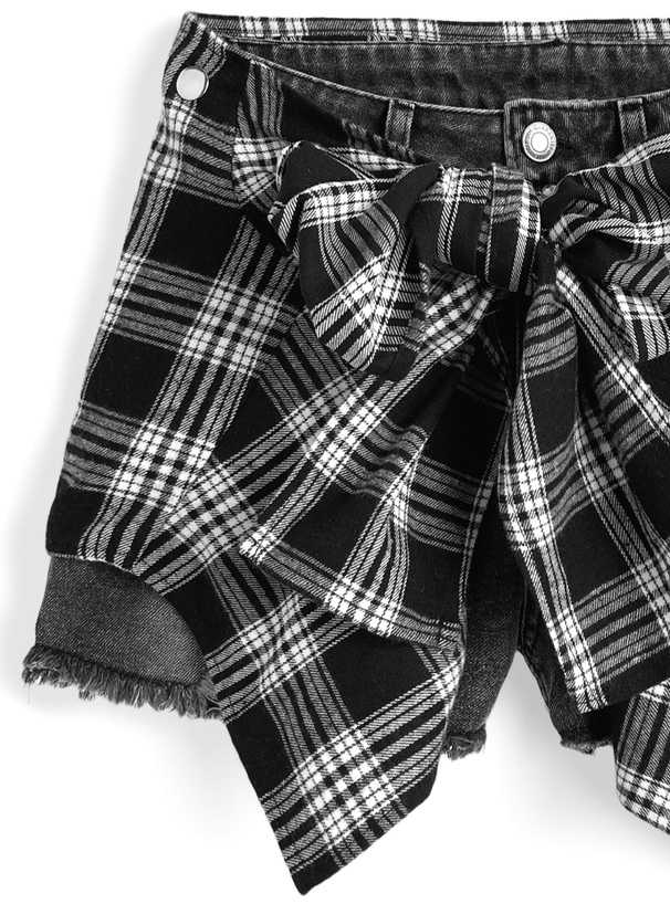 2Wayチェック柄シャツ巻き風デニムショートパンツ[nh201