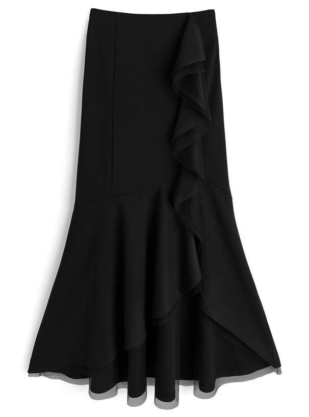 ラッフルチュールアシンメトリーロングスカート