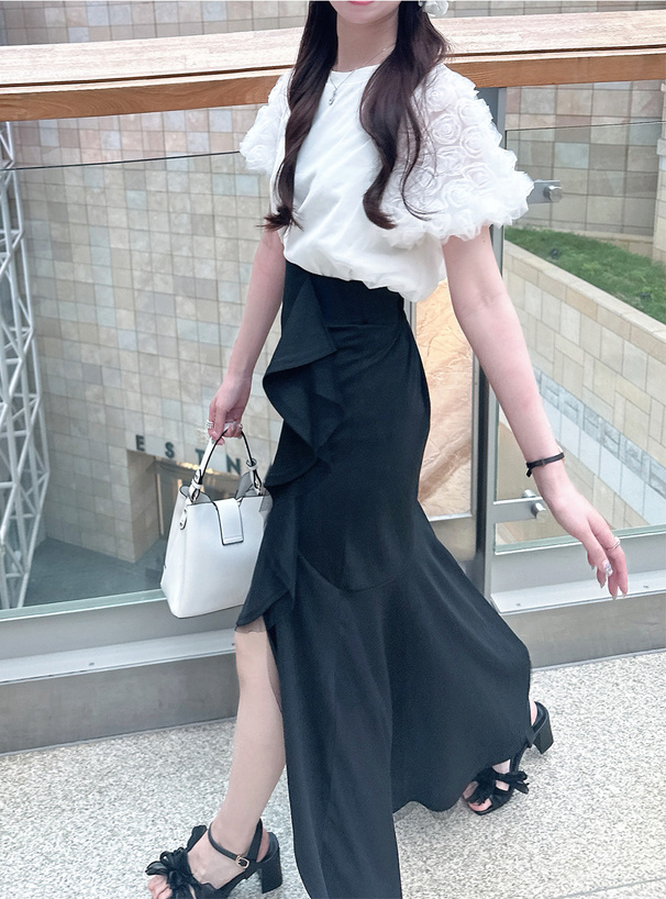 ラッフルチュールアシンメトリーロングスカート