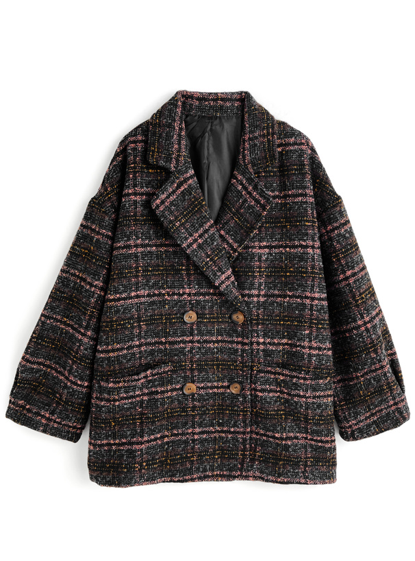 新品　ノーブル　人気完売品　23AW ファブリックボタンスリーブチェックコート Noble（ノーブル）の「ファブリックボタンスリーブチェック