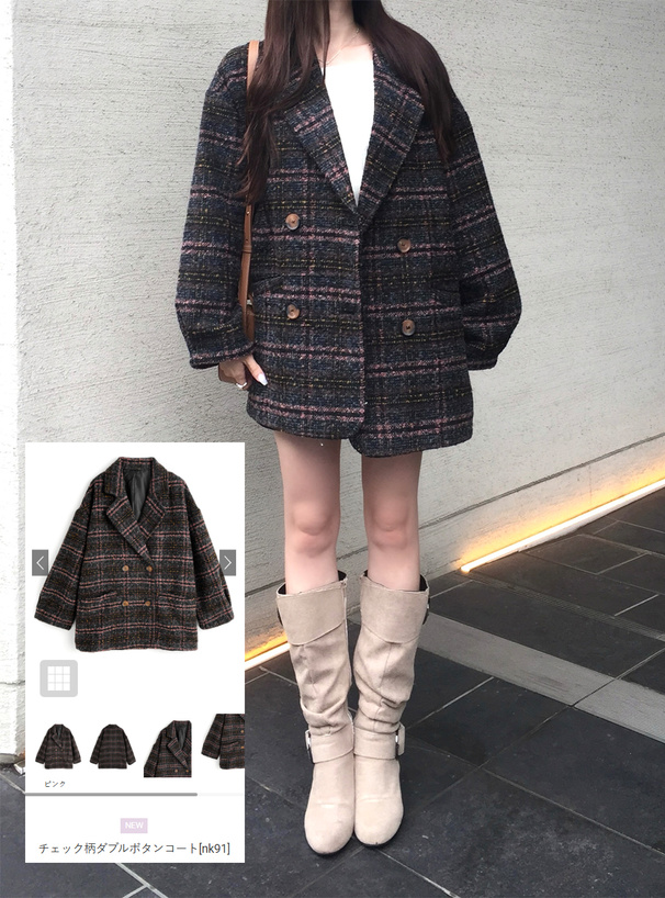 チェック柄ダブルボタンコート[nk91] | レディースファッション通販の
