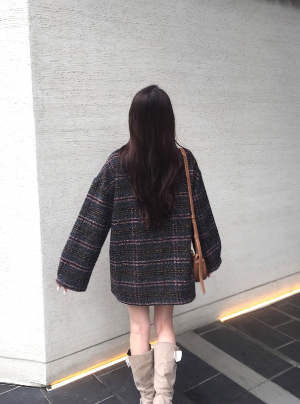 チェック柄ダブルボタンコート