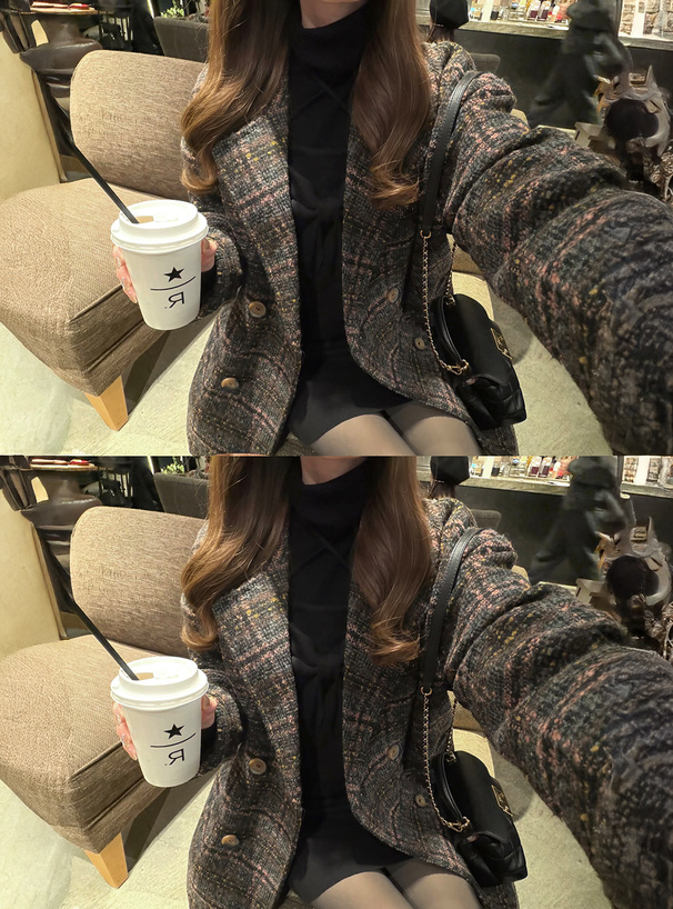 チェック柄ダブルボタンコート