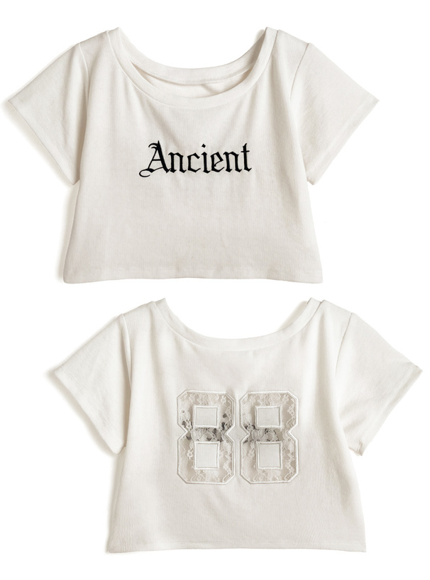 2Wayロゴ刺繍クロップド丈リブトップス