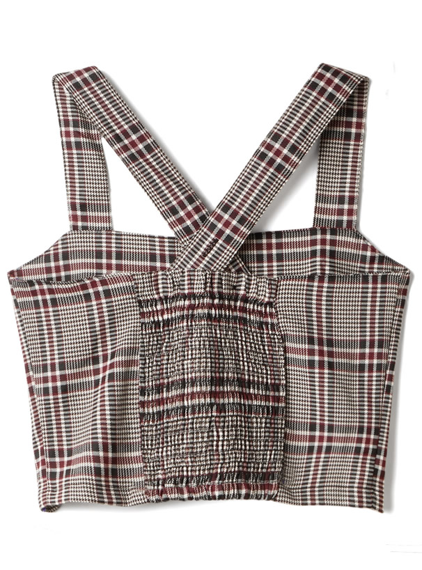 チェック柄シャーリングビスチェXワイドパンツセットアップ