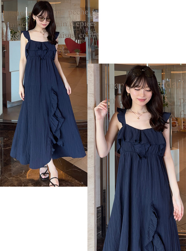 フリルショルダーフレアワンピース