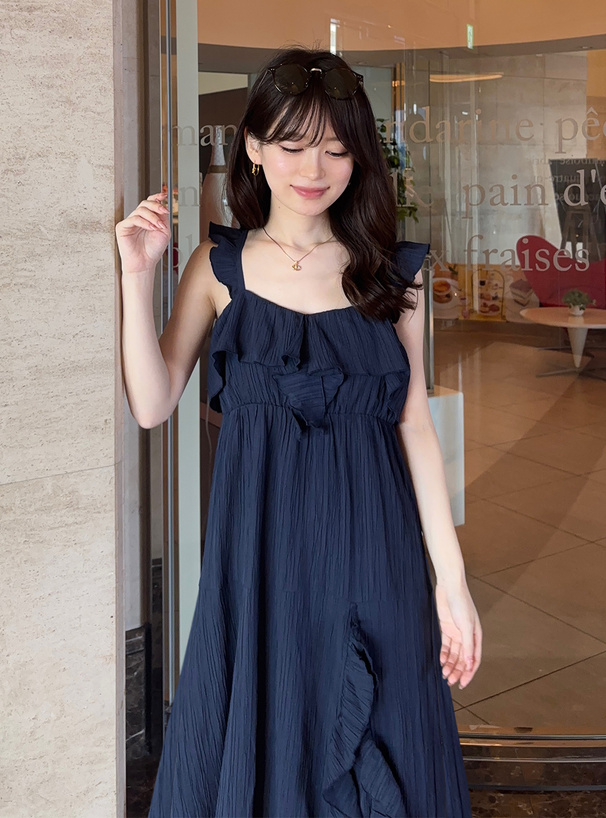 フリルショルダーフレアワンピース