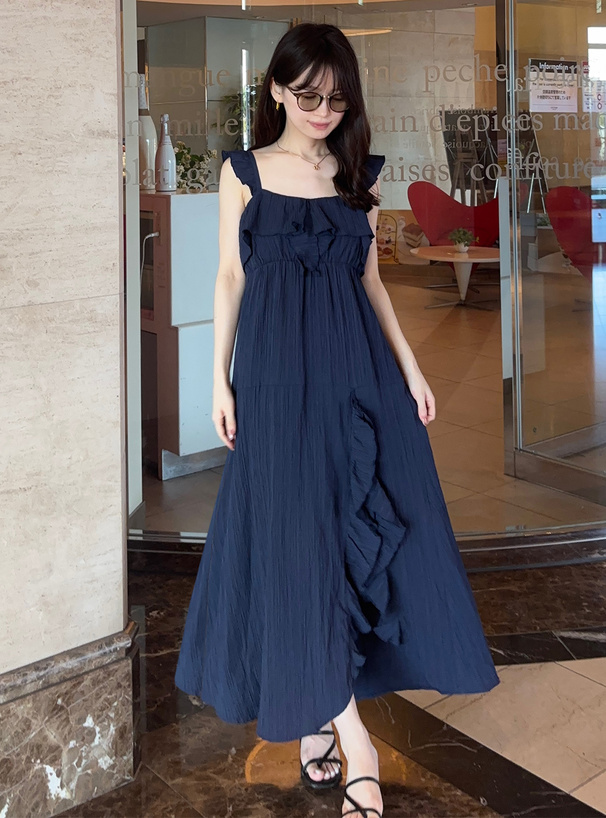 フリルショルダーフレアワンピース