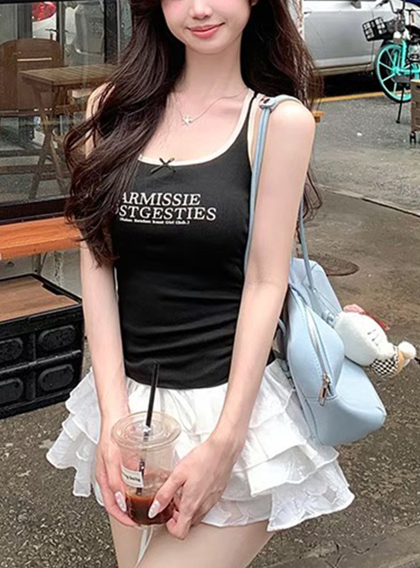 カップ付きロゴプリント配色パンピングタンクトップ