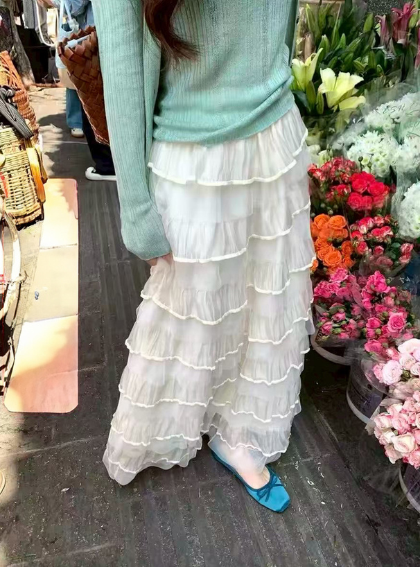 チュールティアードロングスカート