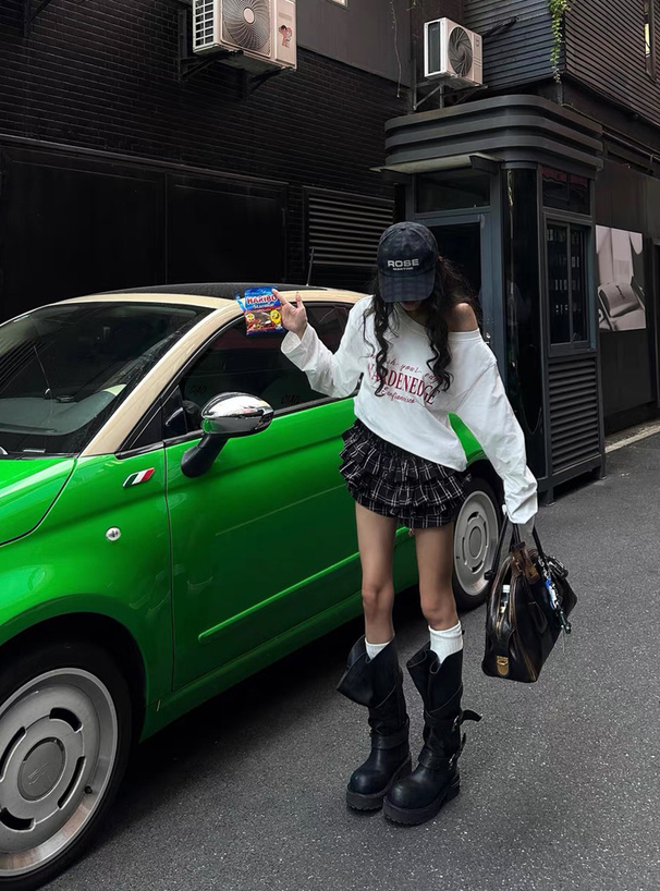 チェック柄ティアードフリルミニスカートパンツ