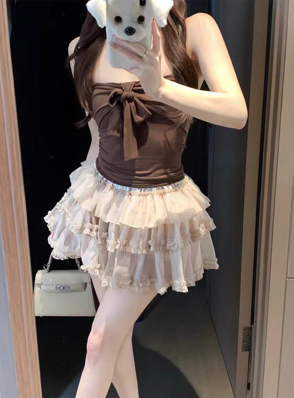 ティアードフリルシアーミニスカートパンツ