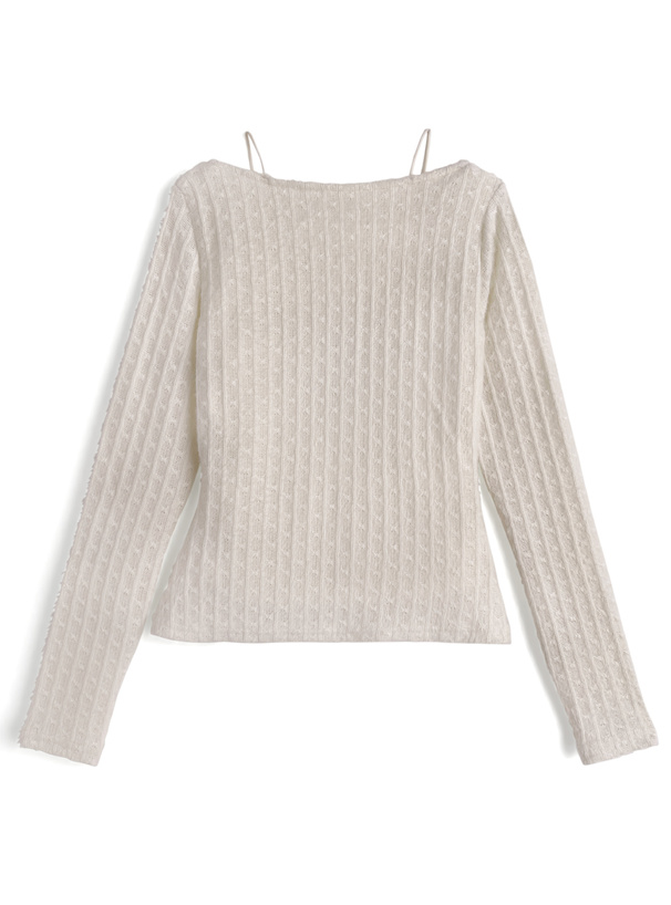 レースレイヤード風透かし編みトップス