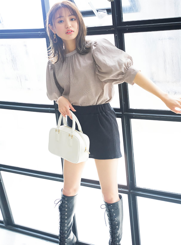 千鳥格子柄バックリボンブラウス