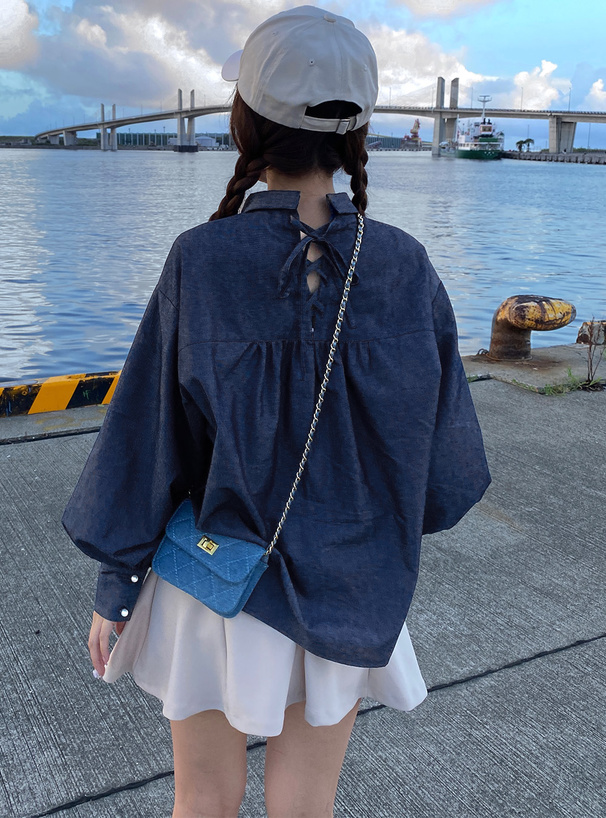 【1点限り】Volume Sleeve Sailor Shirt / Navy