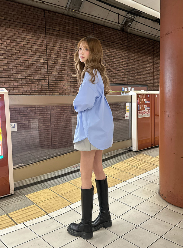 ラウンドヘムオーバーサイズシャツ