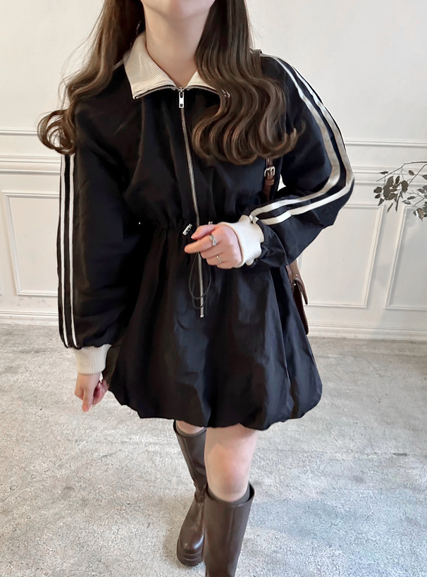 ラインジップバルーンミニワンピース