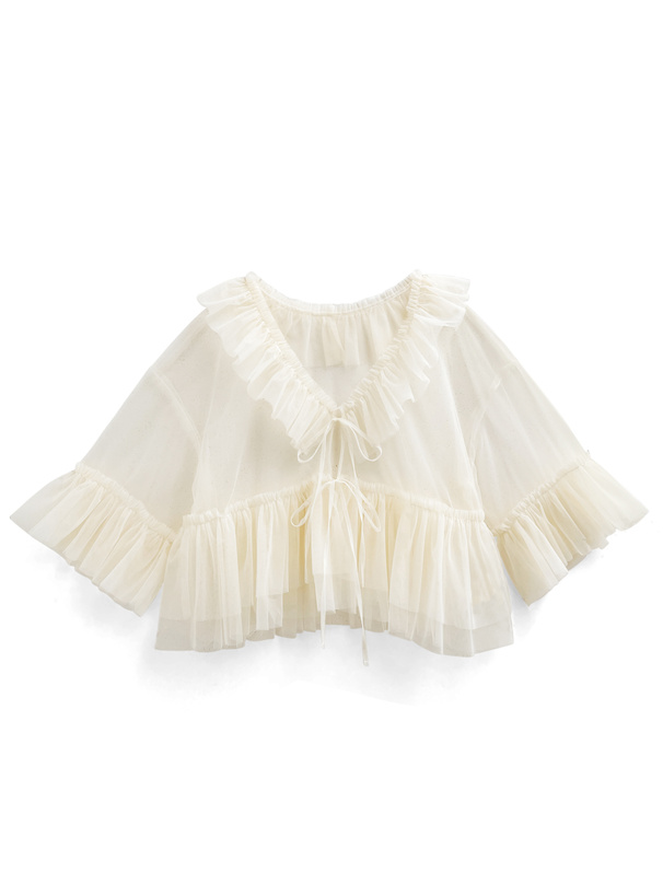 チュールフリルシアーブラウス