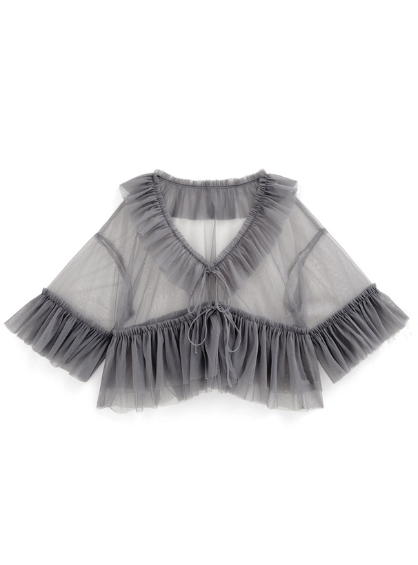 【未使用】BCBG MAXAZRIA シアーブラウス チュールワンピース セール】シアーフラワーボリュームチュールブラウス（シャツ