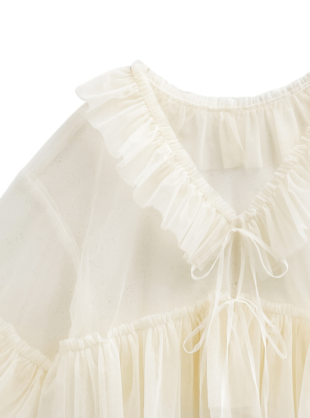 チュールフリルシアーブラウス